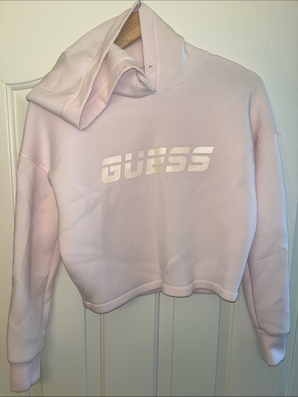 GUESS Pastel Pink Cropped Logo Hoodie